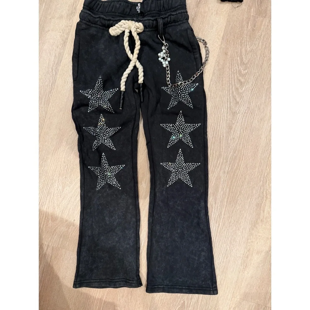 Elite Jeans Black Pearl Skull Rhinestone Sweatsuit Set